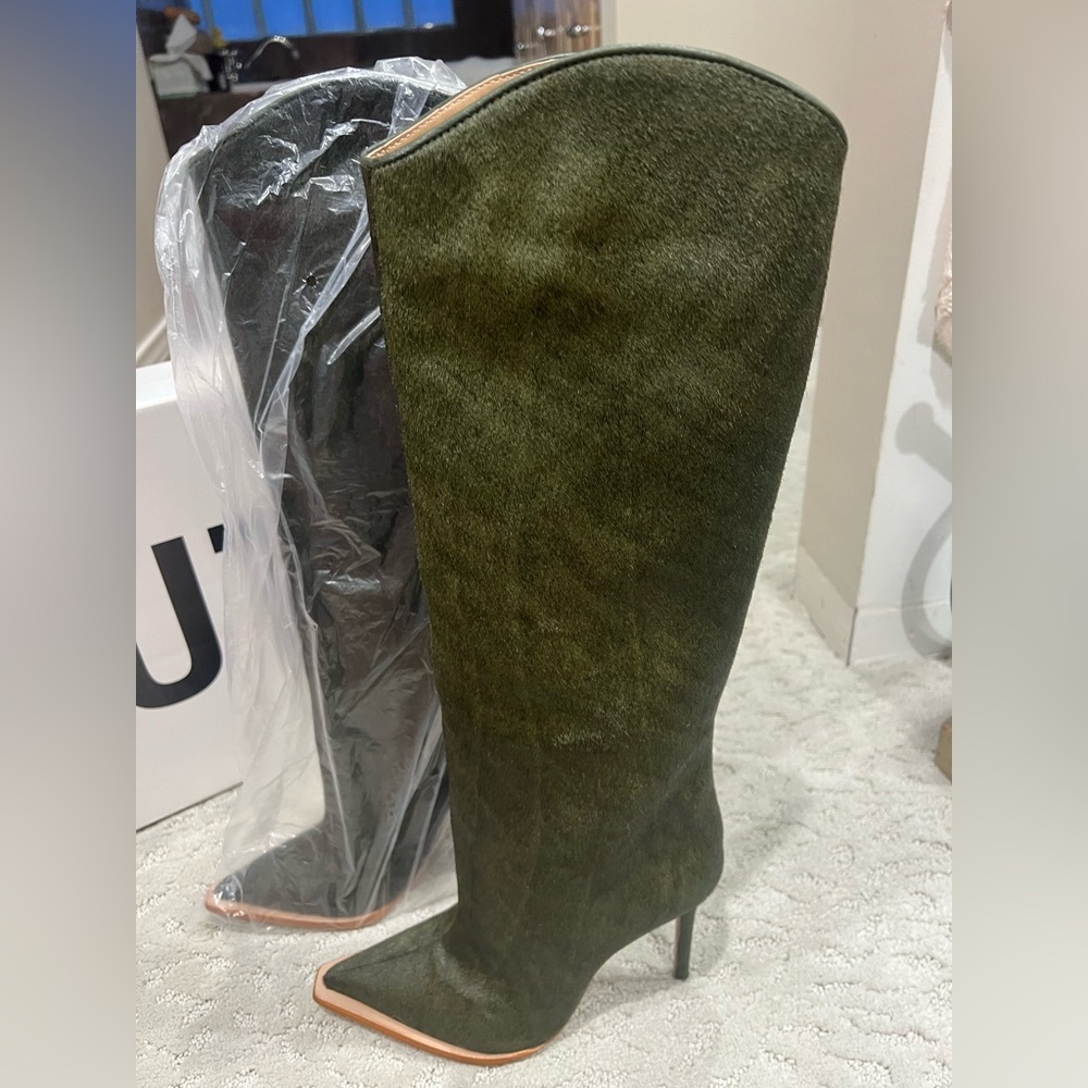 Schutz women’s Maryana welt wild pointed toe calf hair high heel pointed boots